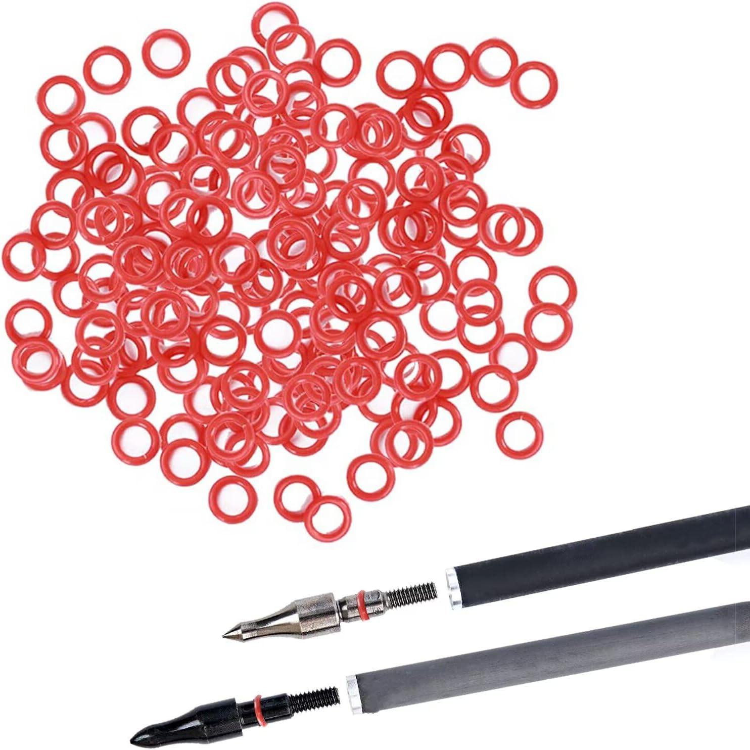 Archery Anti-Skid Arrow Broadhead O-Rings - 100 pcs 1/4 Inch Arrow Tip Rubber