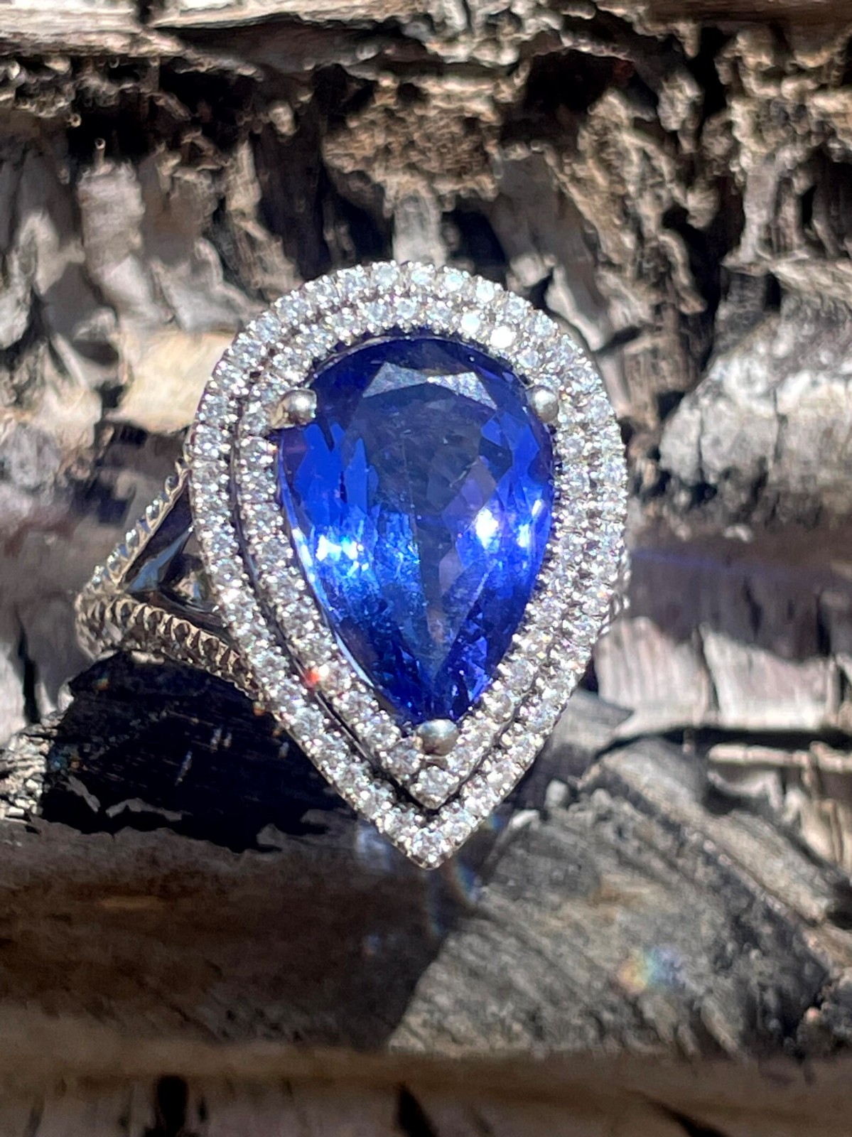 5.70 Ct Pear Cut Natural sapphire Diamond Ring 14K Solid White Gold Ring Size 7