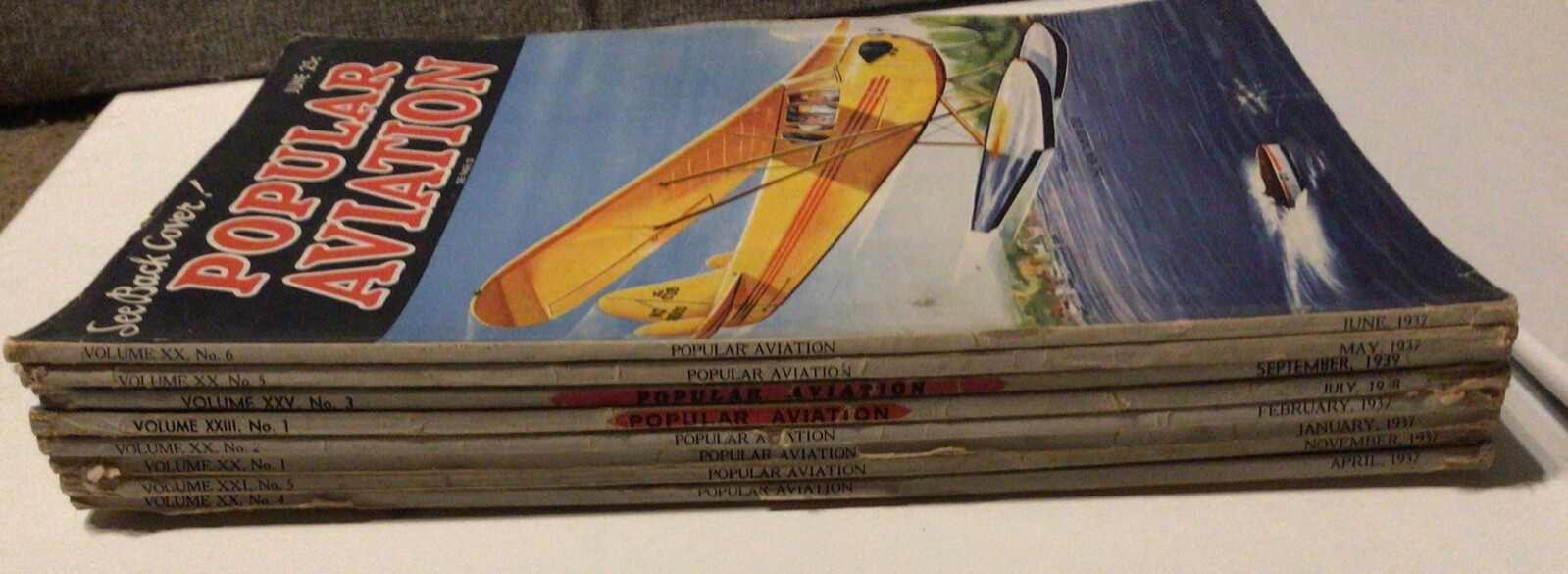 Popular Aviation Magazine Lot 1937 - 1939 Vivid Colors 8 Issues