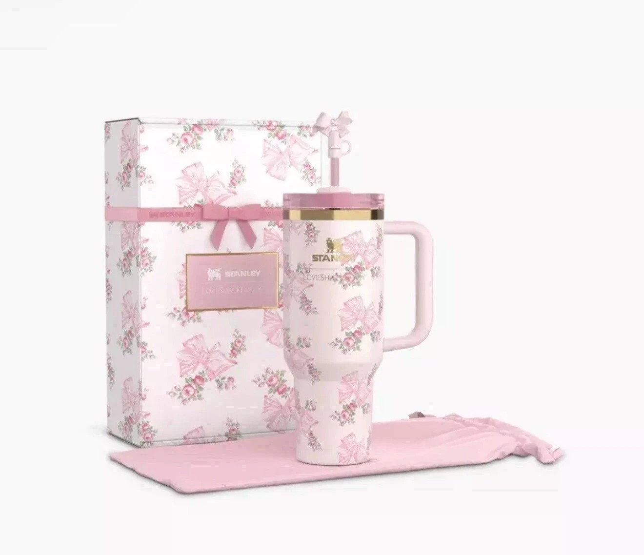 The Stanley X Love Shack Fancy Holiday Quencher Cup 40 OZ - Rosa Beaux Pink