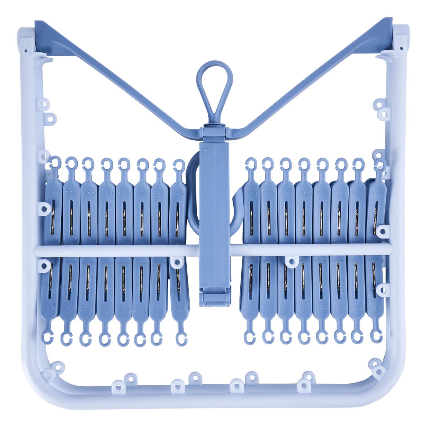 Foldable Clip Hangers Blue with 32Pcs Drying Clips Wind-Proof Hook for Underw...