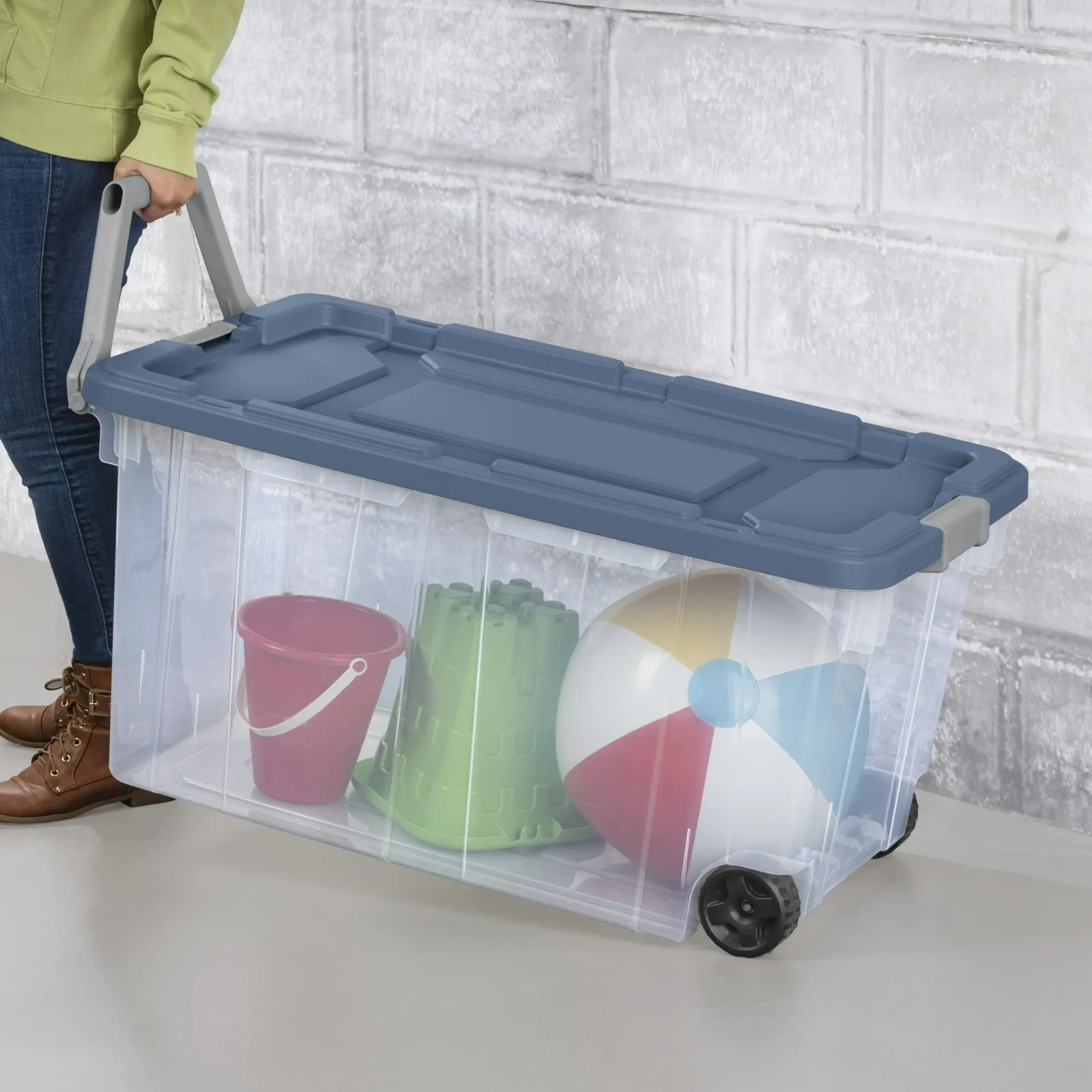 Sterilite Extra Large Wheeled Storage Bin, 160 Quart, Blue, 2 Pack