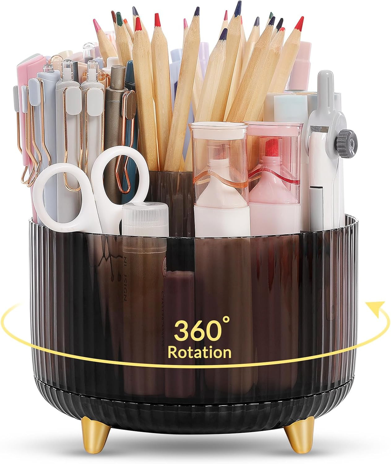 Rotating Pencil Pen Holder, Pen Organizer with 5 Slots - Aesthetic Desk Organize