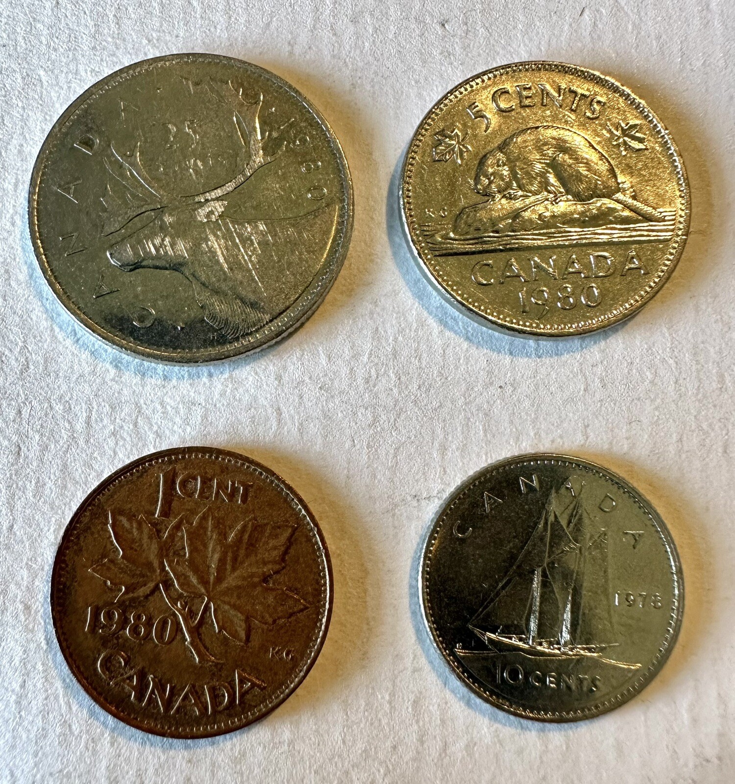 4 Canadian Coins - 1 / 5 / 10 / 25 Cents (1978-1980) - Canada Coins - Moose