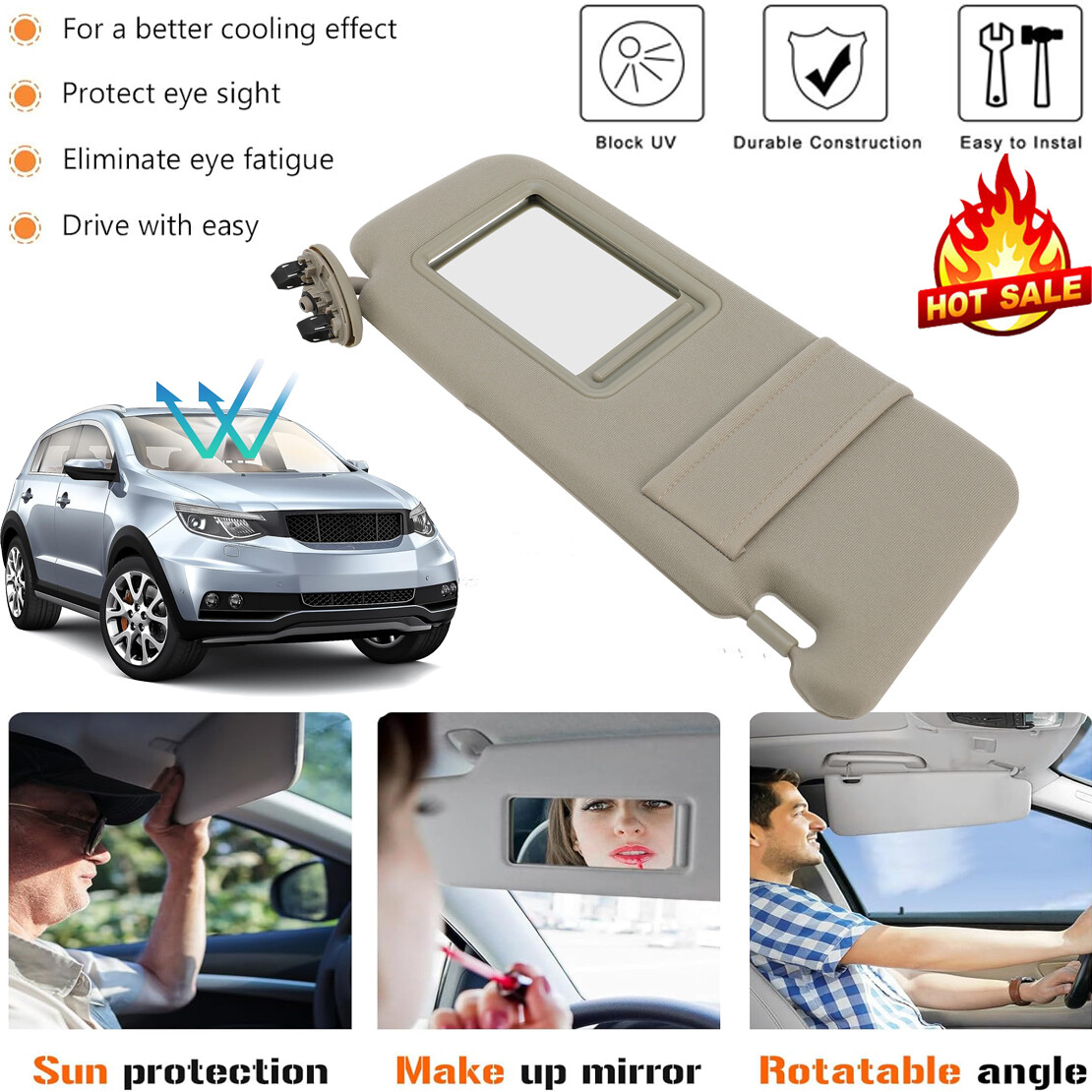 Right Beige Sun Visor Fits 2006-2011 Toyota Camry Without Sunroof 74310-06750-E0
