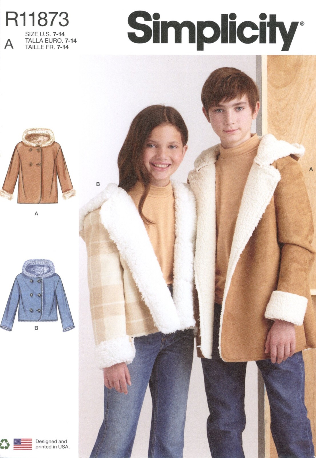 Simplicity R11873 UNISEX Hooded, Double-Breasted Jacket Sz 7-14 UNCUT S9832