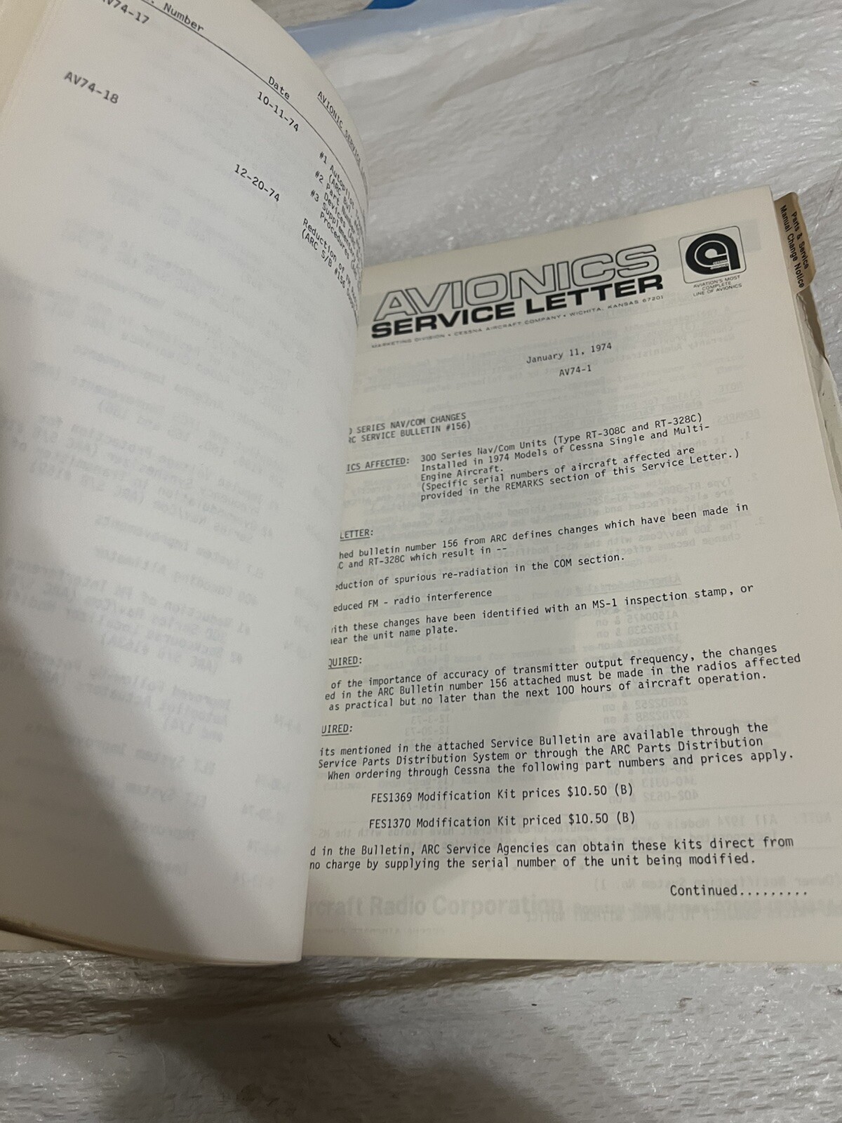 cessna 1974 service information summary Manual Book