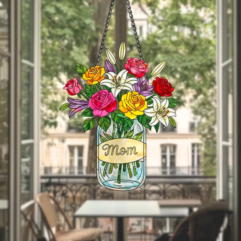 Custom Mom Flower Acrylic Suncatcher Personalized Gift
