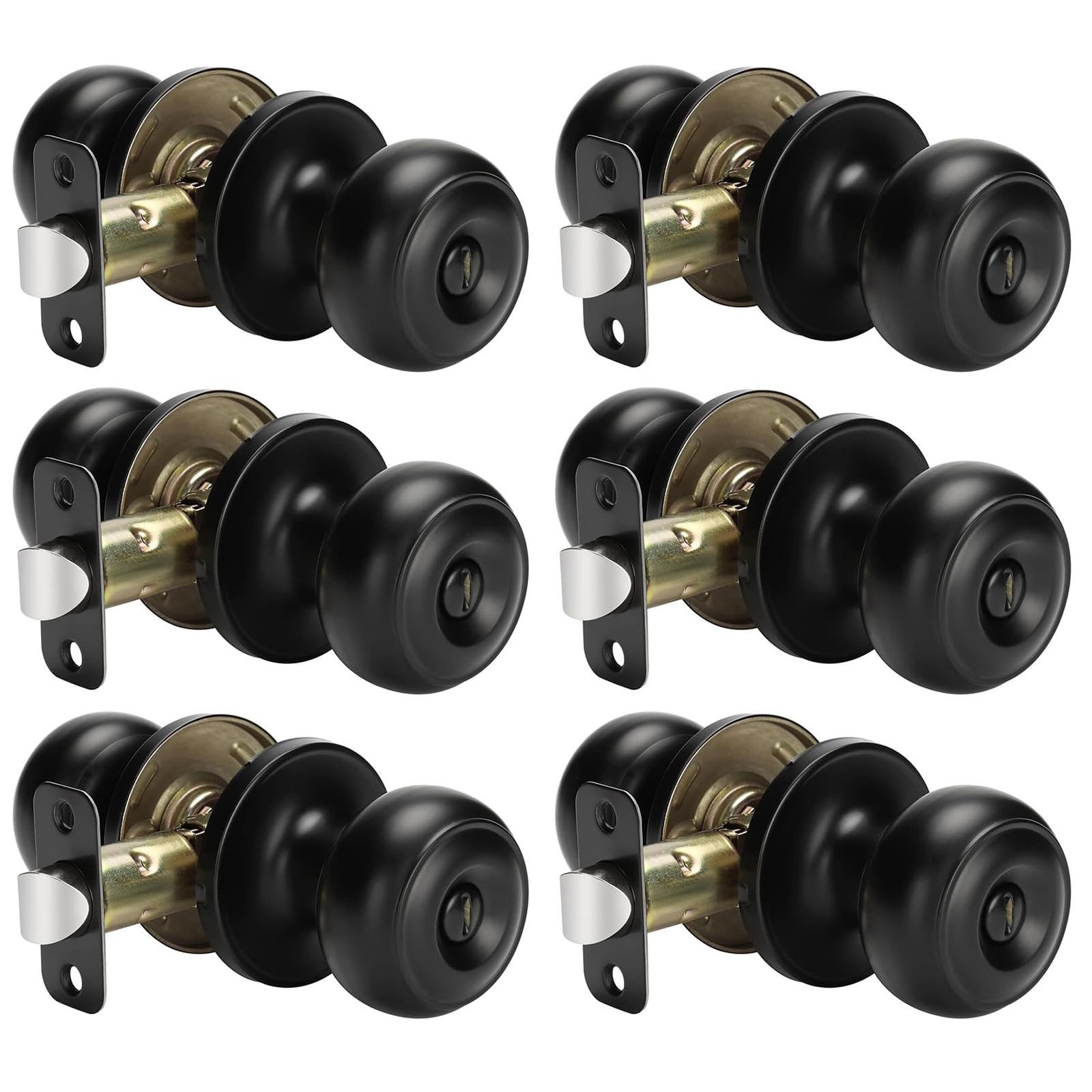 6 Pack Matte Black Door Knobs Interior Privacy, Black Interior Door Knobs for...