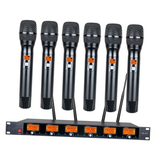 Wireless Microphone System 6-Channel Whole Metal Mic Hand-held Microphones UHF