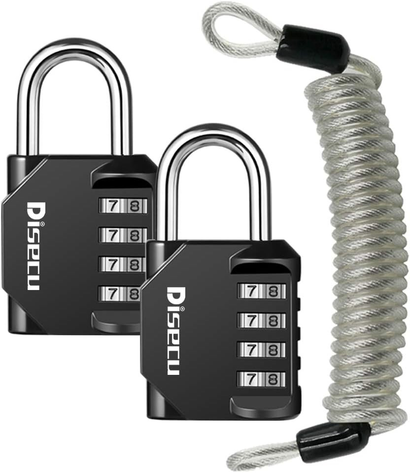 2 Pack  4 Digit Combination Lock, Outdoor Waterproof Padlock with Steel Cable fo