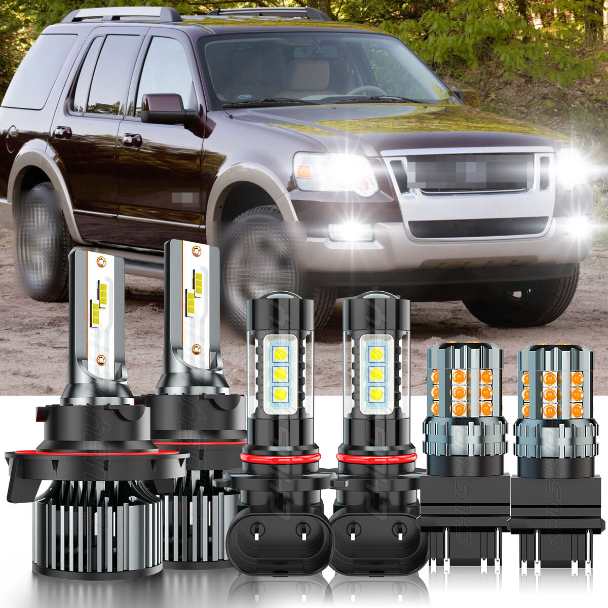 For Ford Explorer 2006-2010 6X LED Headlight + Fog Light + Turn Bulbs