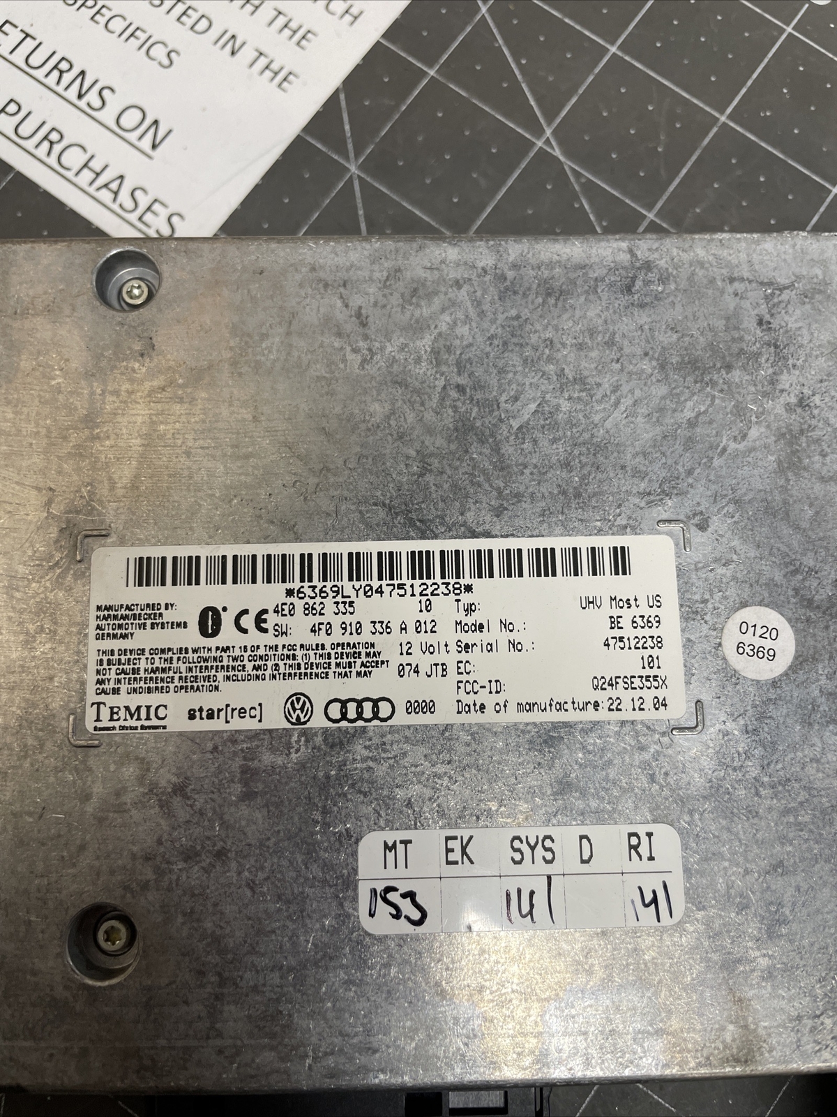 2005 2012 AUDI Q7 A6 A8 A5 S5 BLUETOOTH CONTROL MODULE 4F0910336A 4E0862335