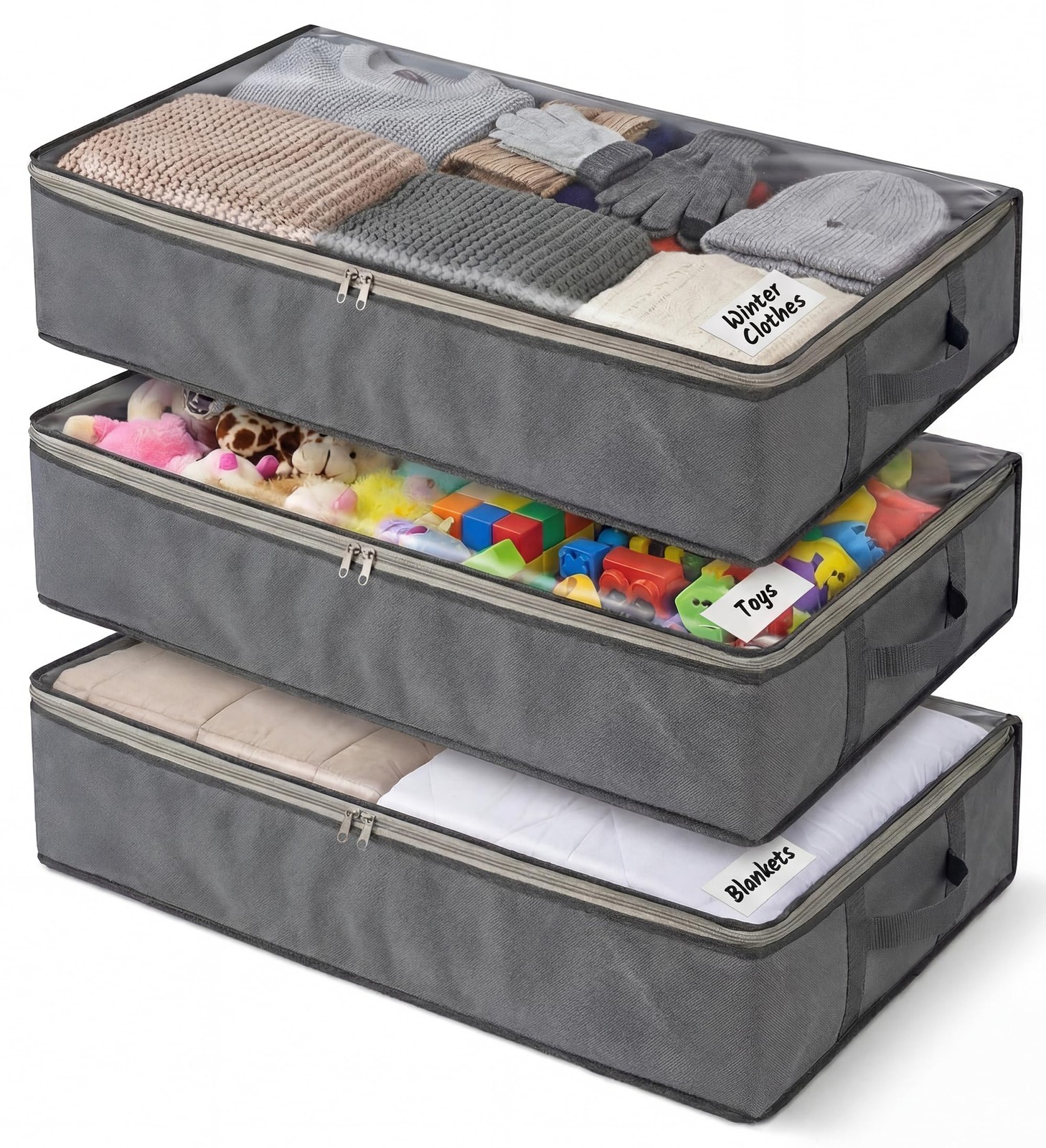 Neatnestly Smartcube Under Bed Storage Bags 3 Pack Large 39" X 18" X 6" Gray Con