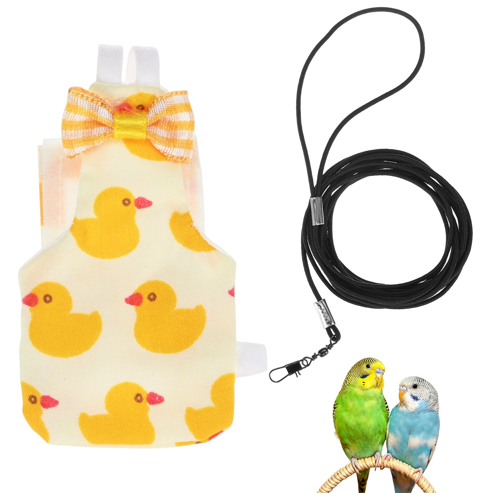 1-Pack Bird Diapers with 6.6 ft Leash Reusable Pet Parrot Nappy [Yellow, S]
