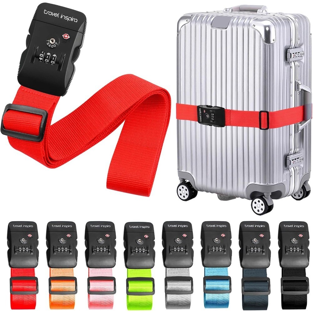 Luggage Straps for Suitcases with TSA Lock | High Visibility Red; TSA-Lock Belt