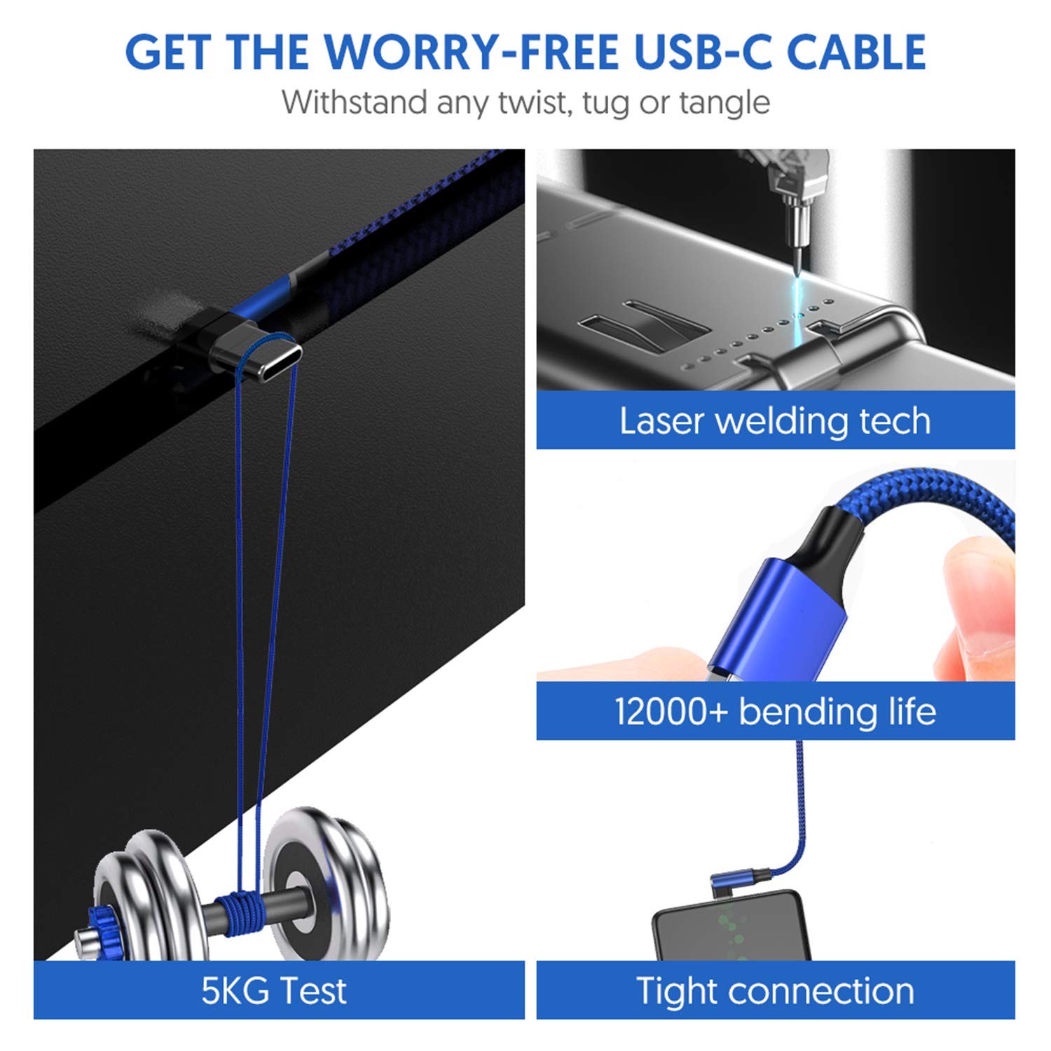 USB C Cable 90 Degree Right Angle[2Pack 10FT], USB A to Type C Nylon Braided...