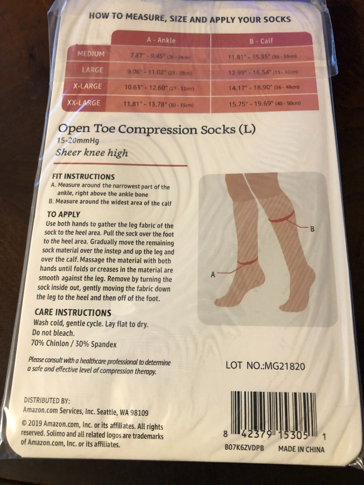 SOLIMO OPEN TOE COMPRESSION SOCKS SHEER KNEE HIGHS - BEIGE, 15-20, LARGE - PAIR