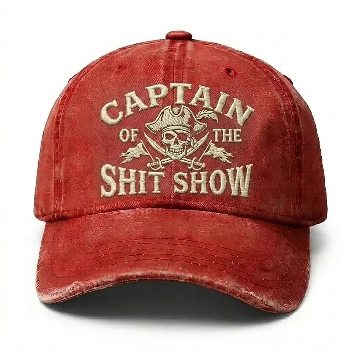 "Captain of the Show" Funny Pirate Skull Washed Baseball Cap Embroidered Dad Hat