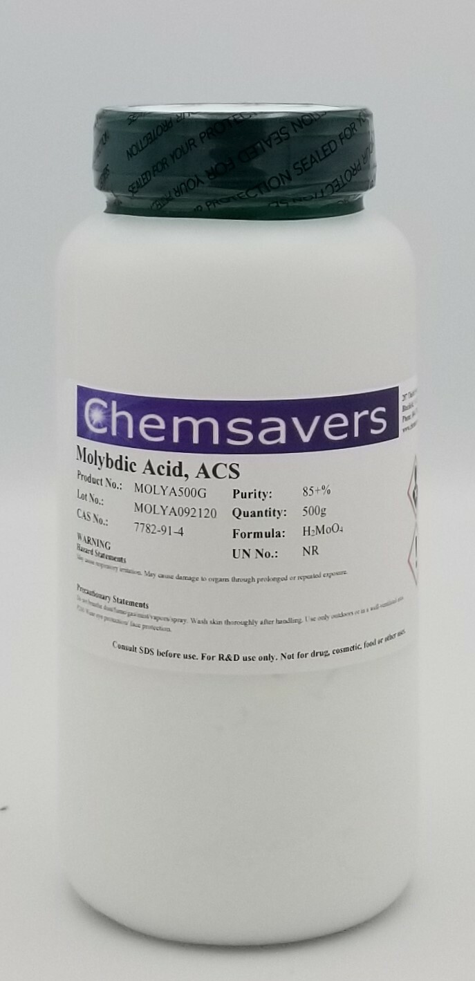 Molybdic Acid, ACS, 85+% (MoO3 Basis), 500g