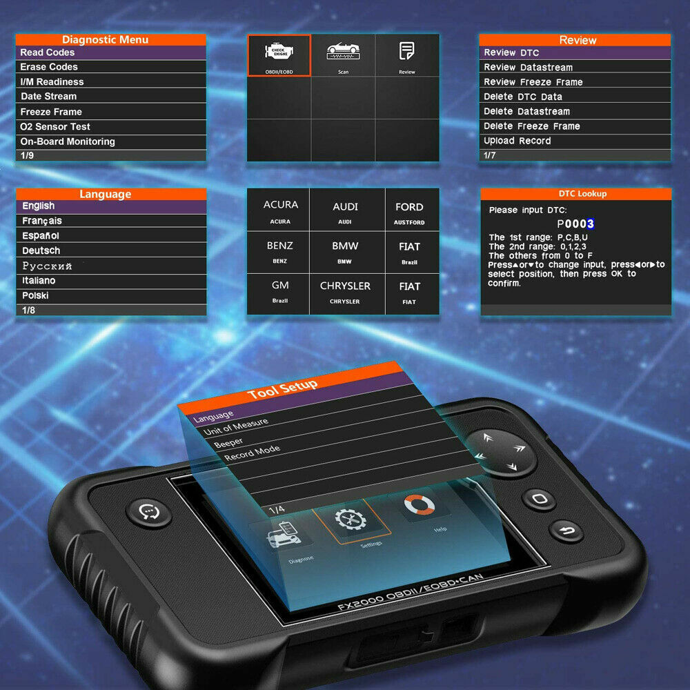 Ancel FX2000 OBD2 Scanner ABS SRS Code Reader Check Engine Car Diagnostic Tool