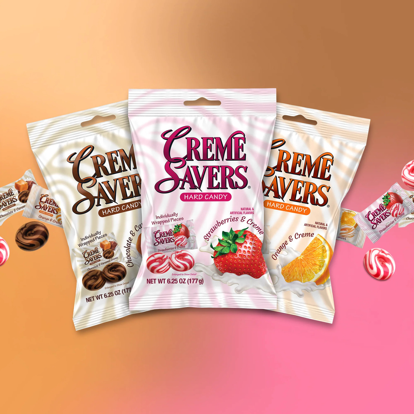 Creme Savers 6.25 oz Hard Candy – Strawberry, Orange, Chocolate-Caramel, Peaches
