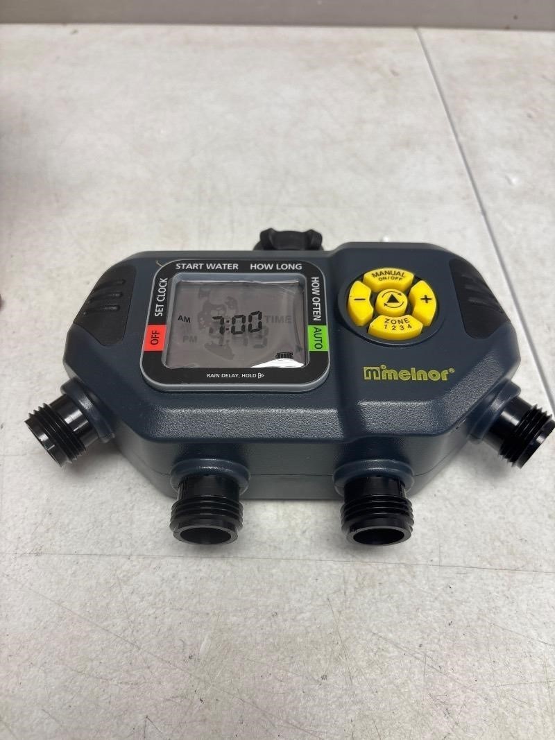Melnor 73280 Digital Water Electronic Hose Timer, 4 Zone, Black/Gray W/ Manual