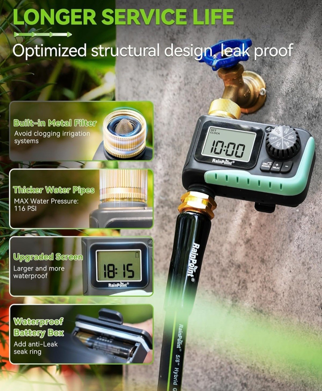 Rainpoint Sprinkler Timer With Brass Swivel