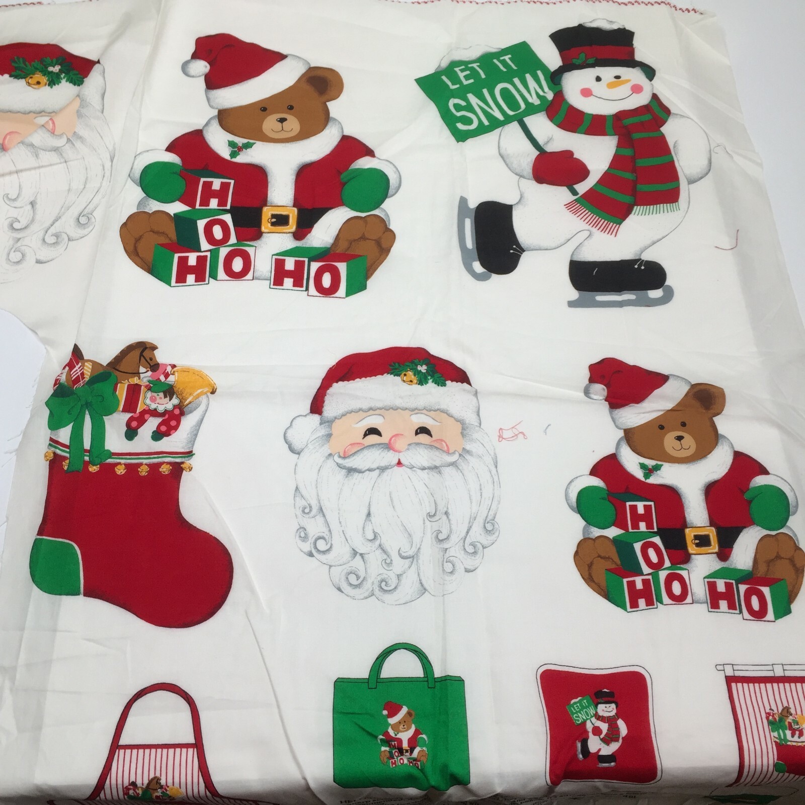 VIP Fabric Panel Merry Christmas Applique Craft Snowman Santa Bear Stocking
