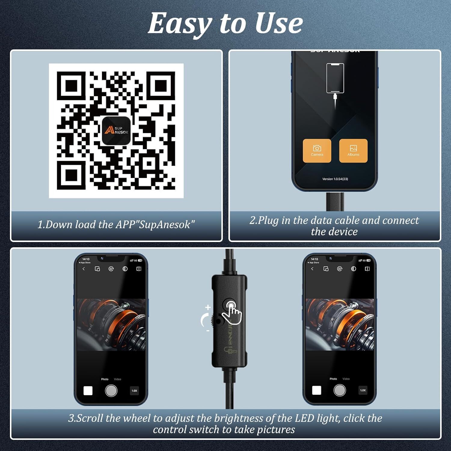 Endoscope Camera with Light, 1920P HD Borescope Camera w/8 Adjustable LED Light