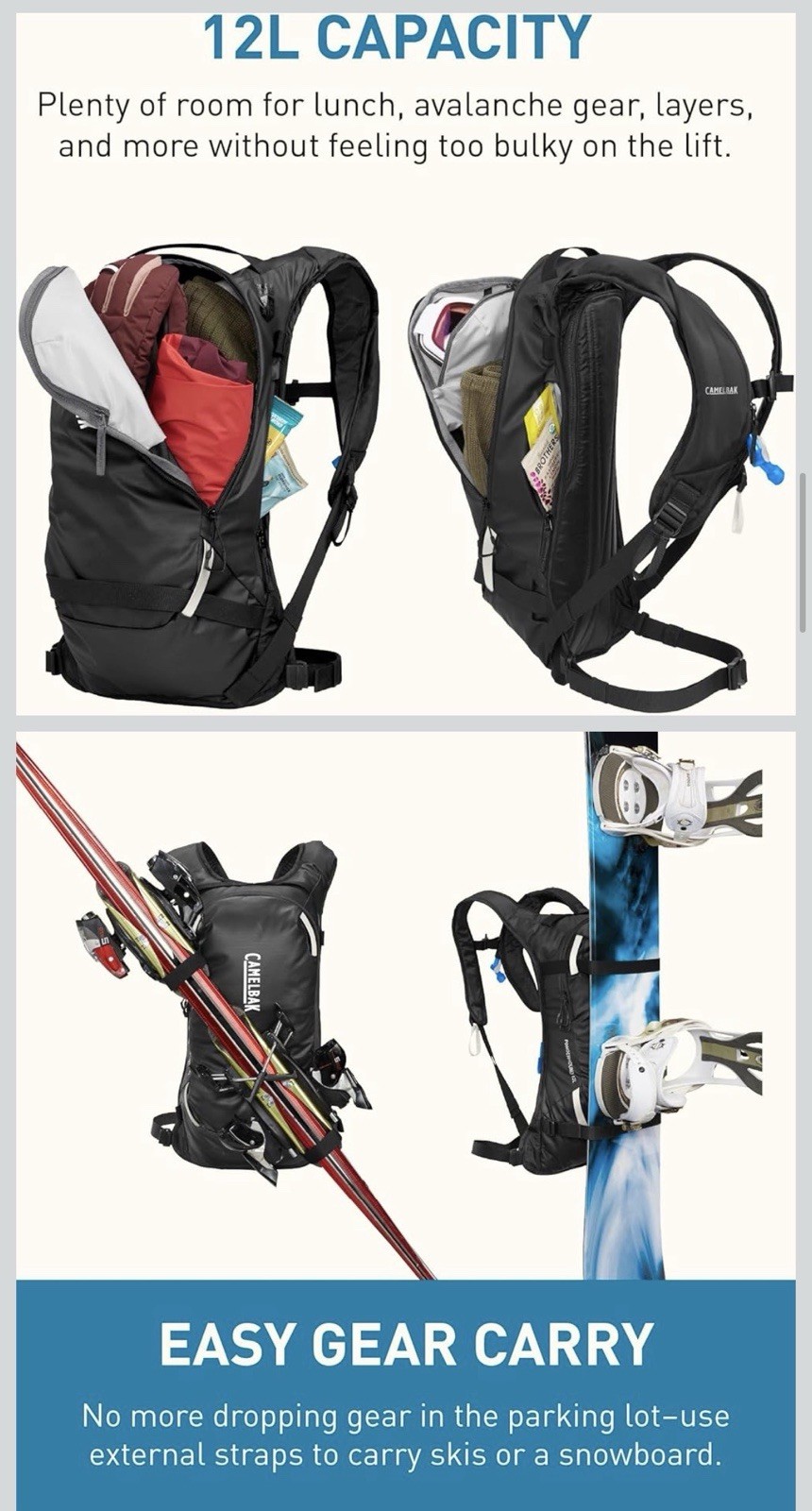 Camelback Powderhound 12 Hydration Pack Backpack W/ Bladder Black
