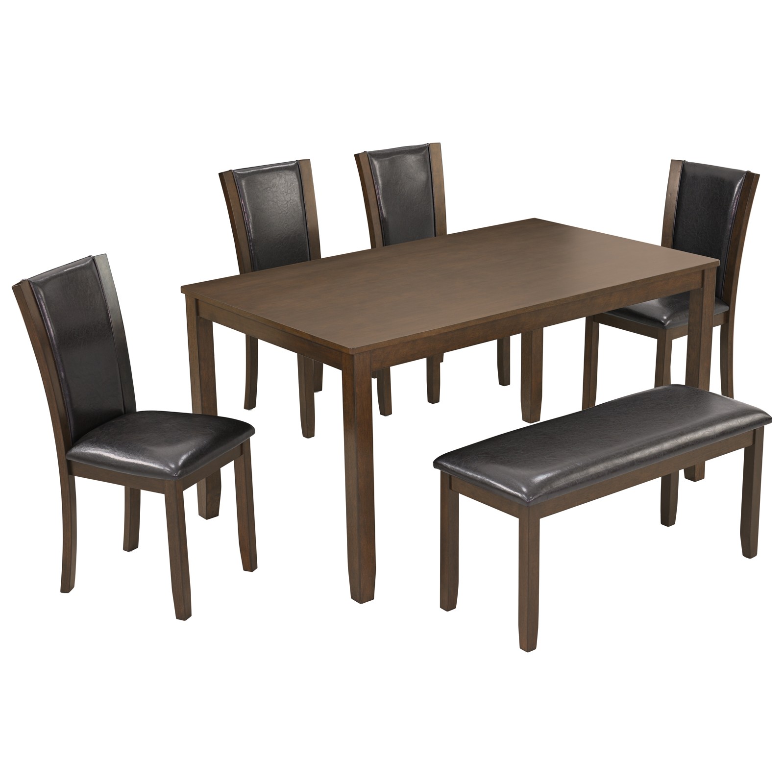 6-Piece Dining Table Set with Bench and Chairs, Wooden dining table set for 6