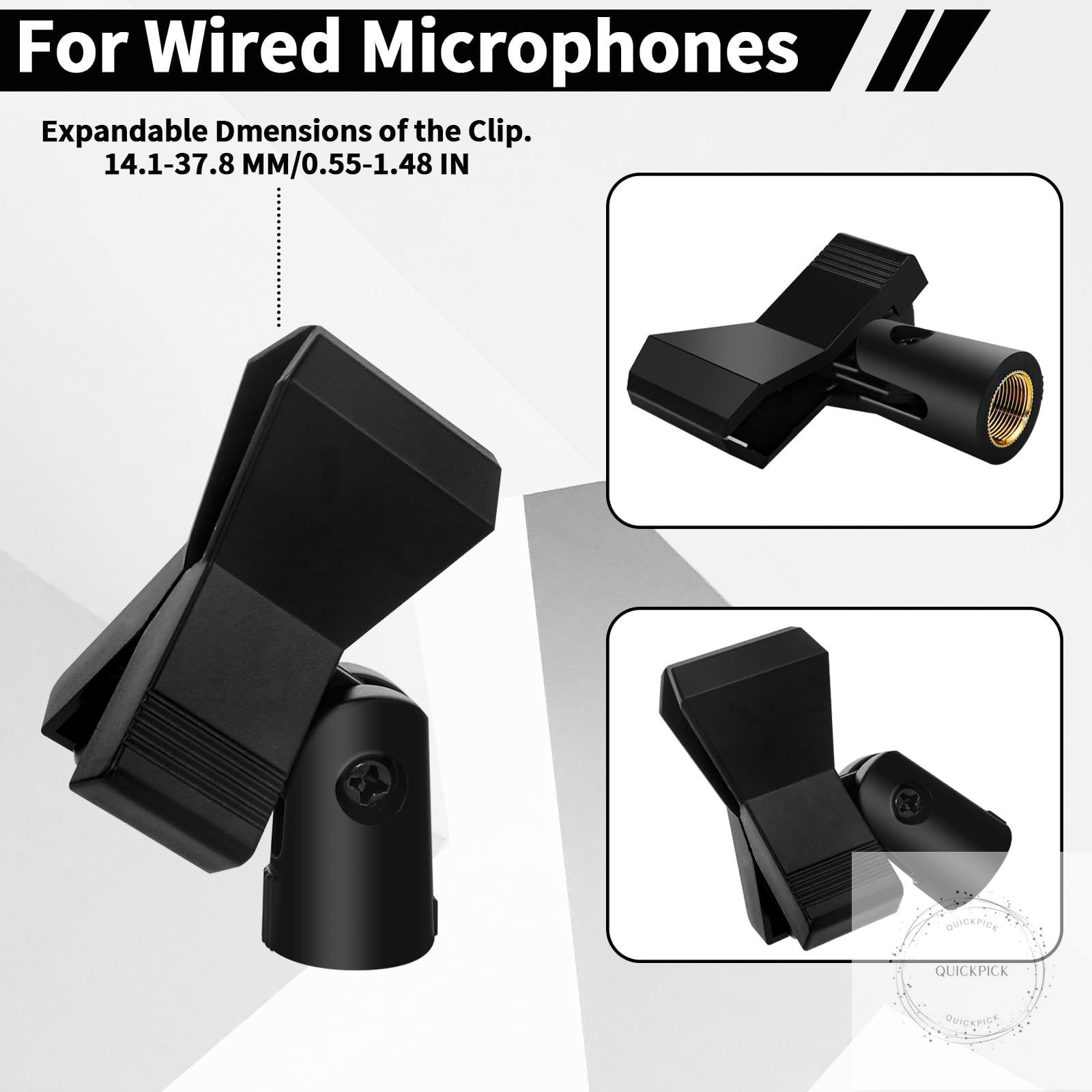 4 Pack Universal Adjustable Mic Clips for Stands, Wireless Microphone Holder