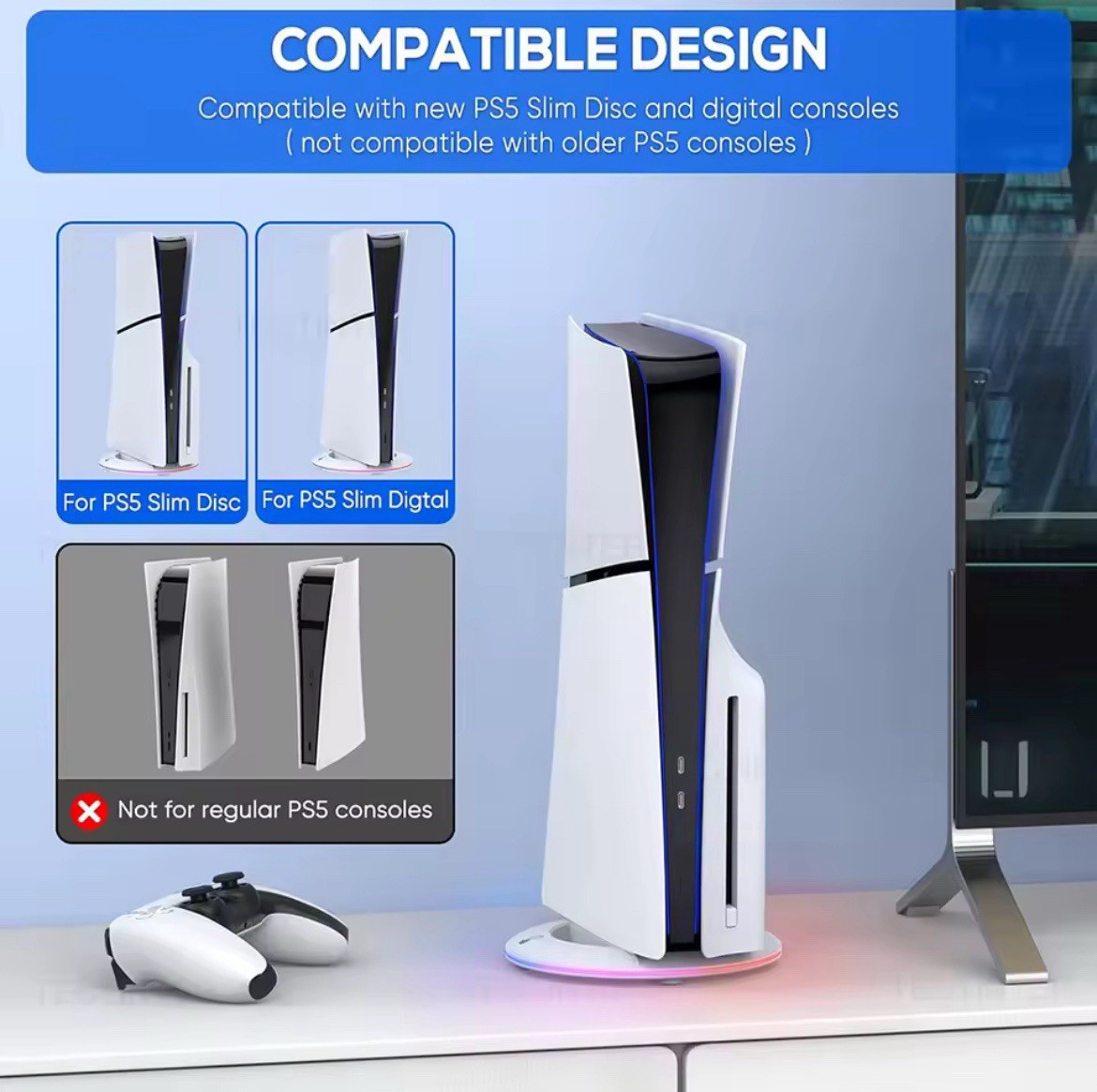 Vertical Cooling Stand with RGB Light For PS5 Slim Disc/Digital Edition Console