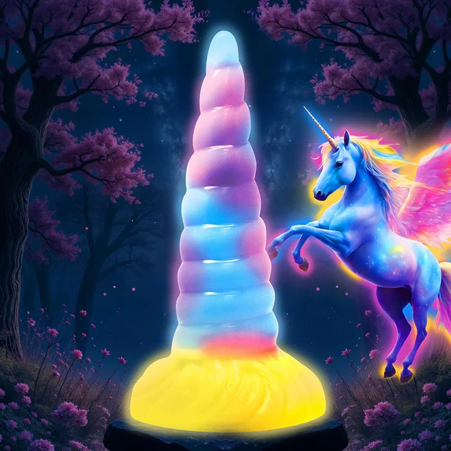 Creature Cocks Unicorn Glow Dildo – Vibrating, Remote Control, Suction Cup, GITD