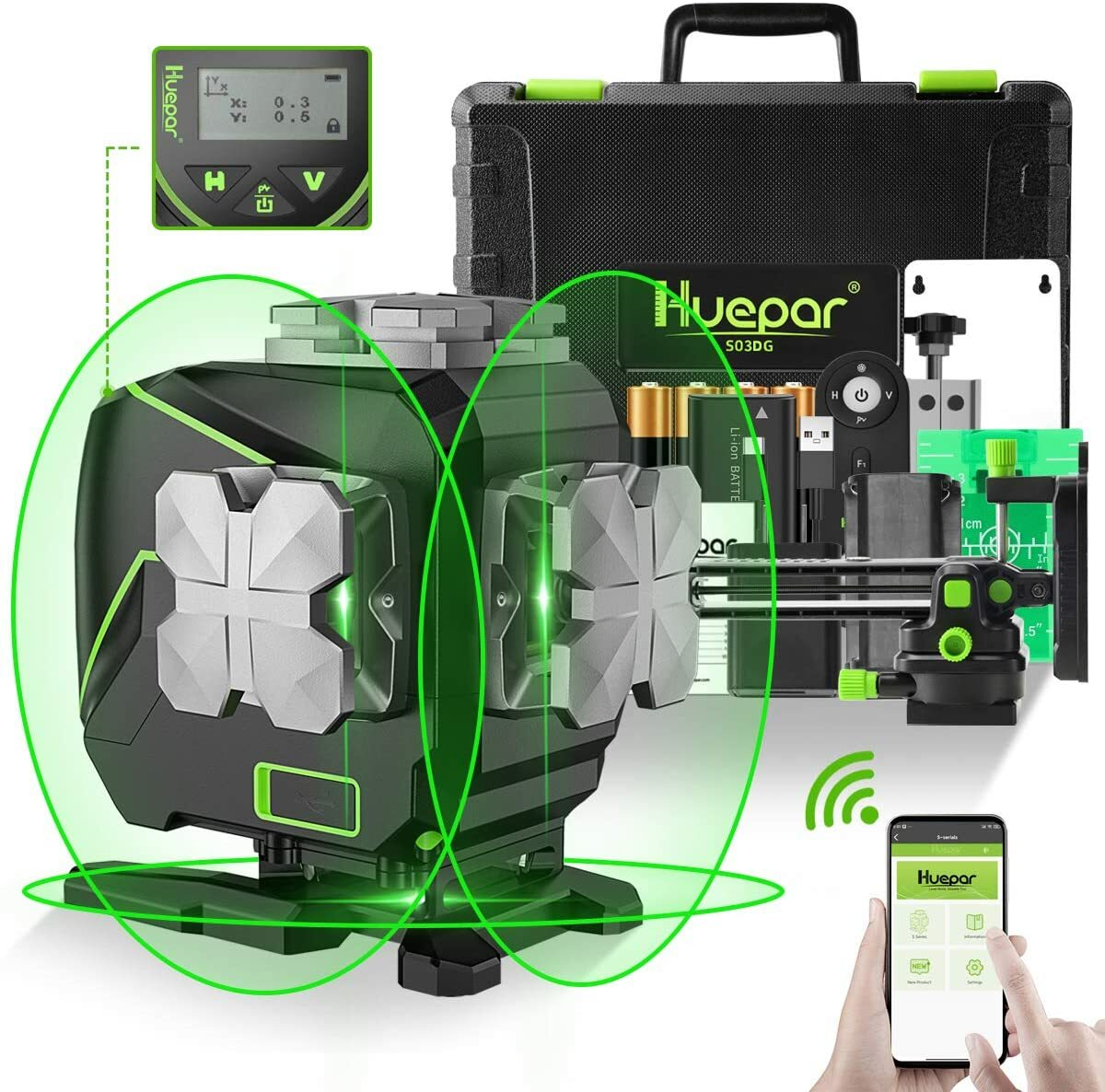 Laser Level with LCD Screen 3D Bluetooth Connected Green Beam Tiling Floor Laser