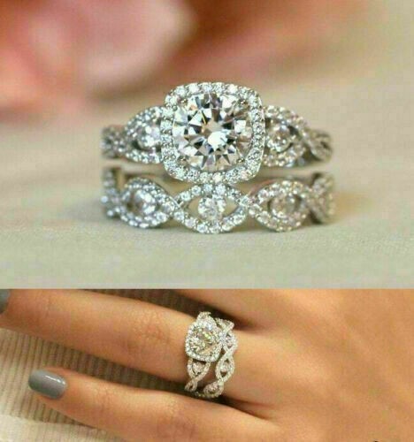 Round Cut 3.20 Ct Lab-Created Diamond Engagement Ring Set 925 Sterling Silver