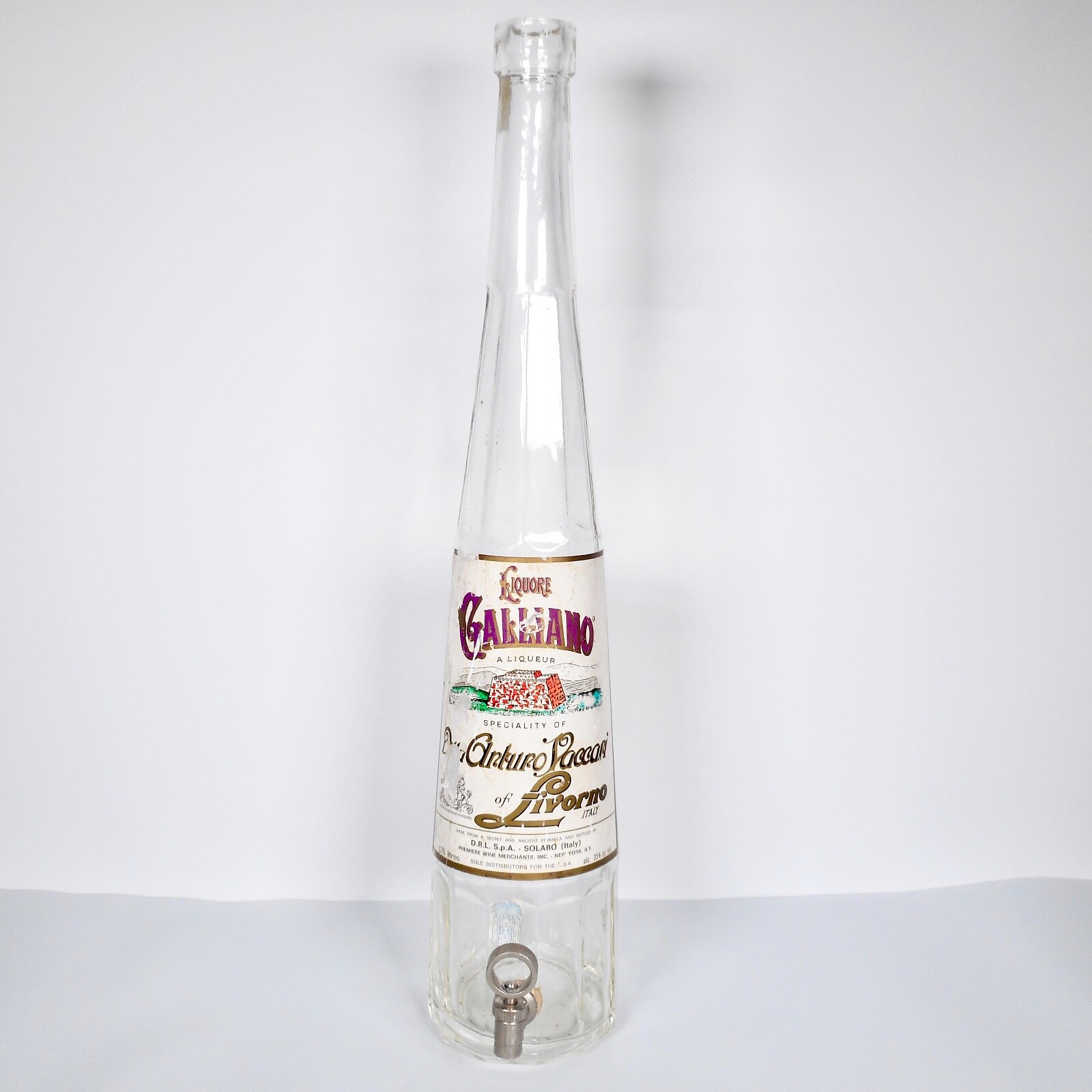Liquore Galliano 20.5" Glass Liquor Bottle Italy w SPIGOT Spout