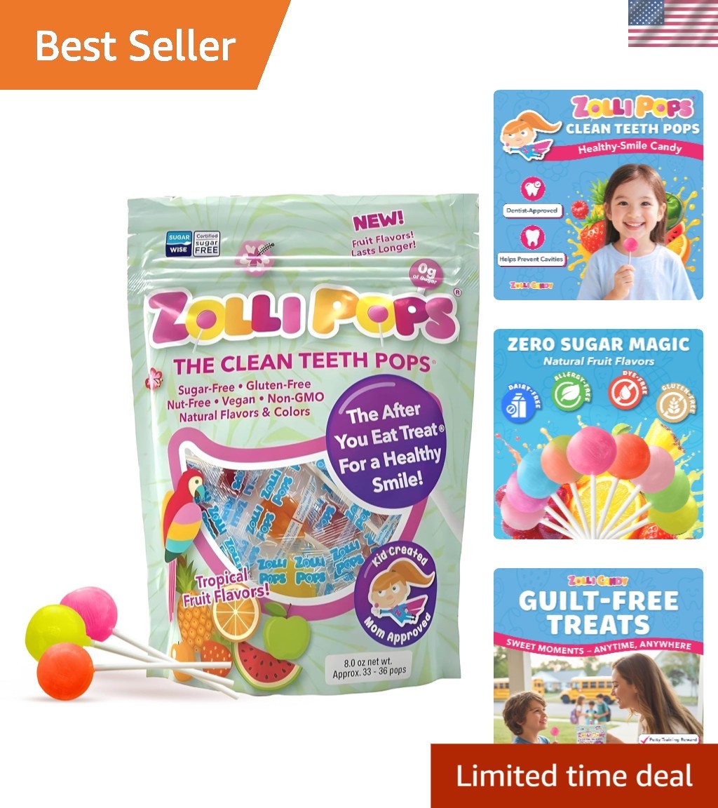 Zollipops Clean Teeth Pops Sugar Free Candy, Dye-Free Lollipops - Keto & Diab...
