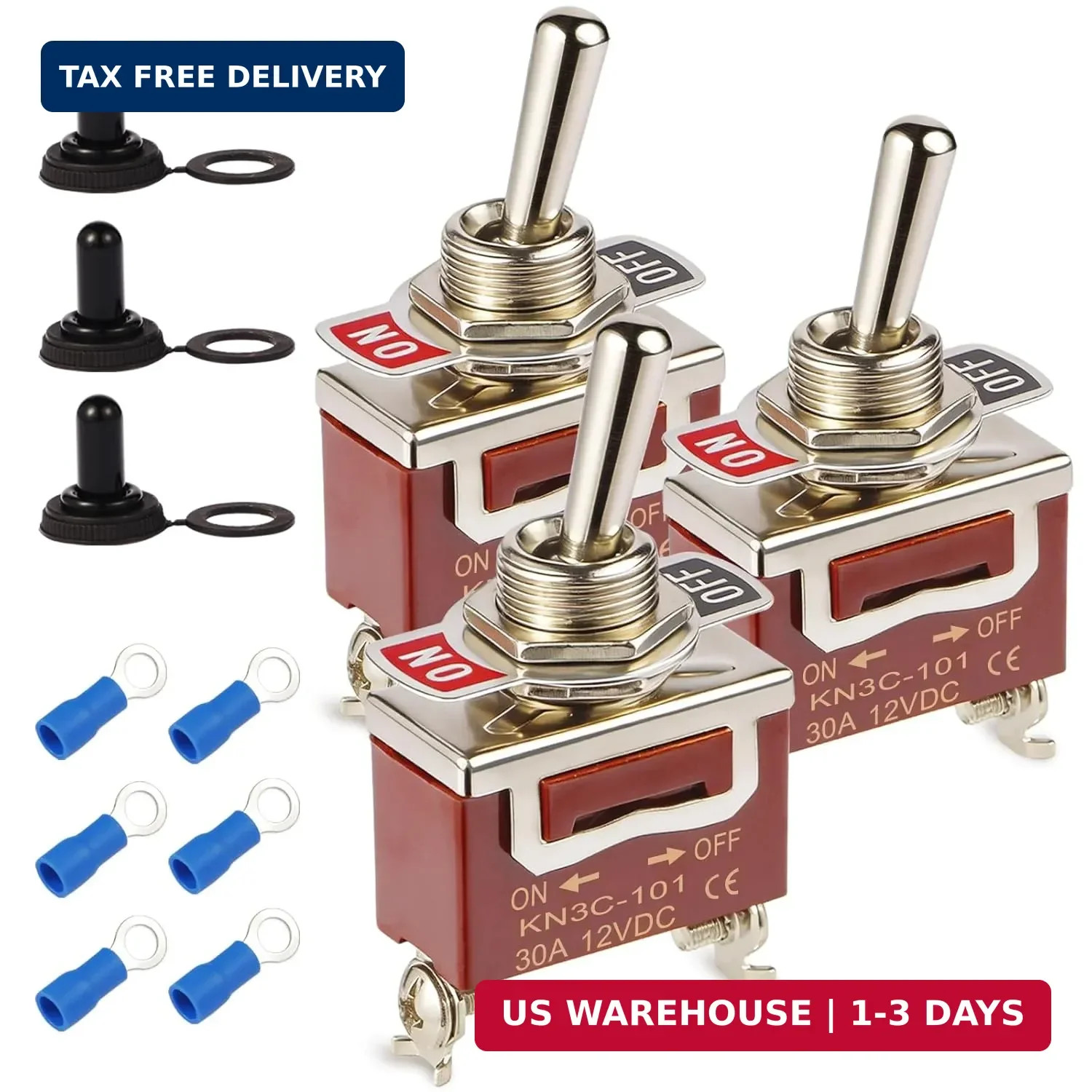 3-Pack Toggle Switch, Covxyorg 12V 30A HeavyDuty ON/Off 2Pin SPST Waterproof Tog
