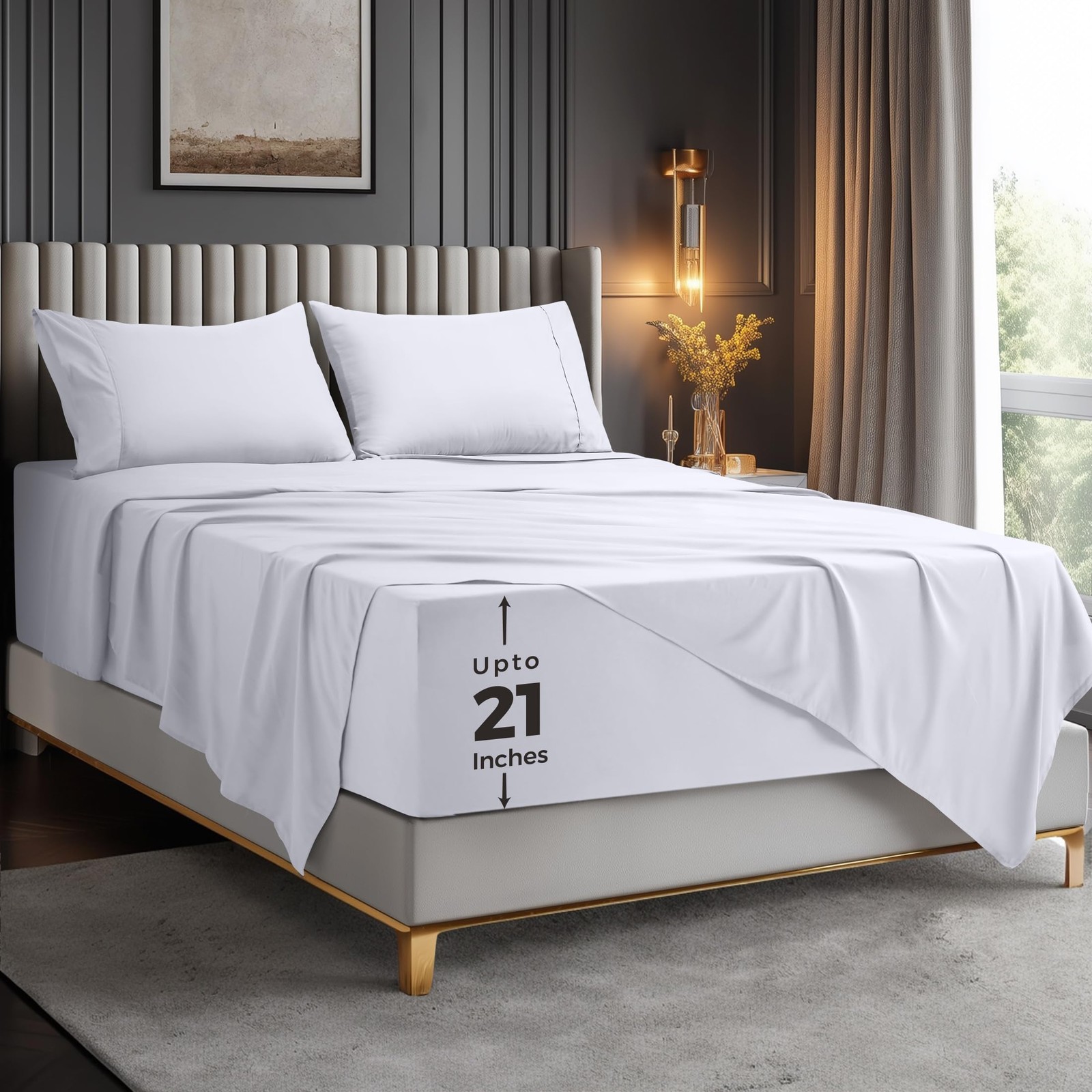 Queen Size Extra Deep Pocket Set – Fits Mattresses Up to 21 inches – Cooling,...