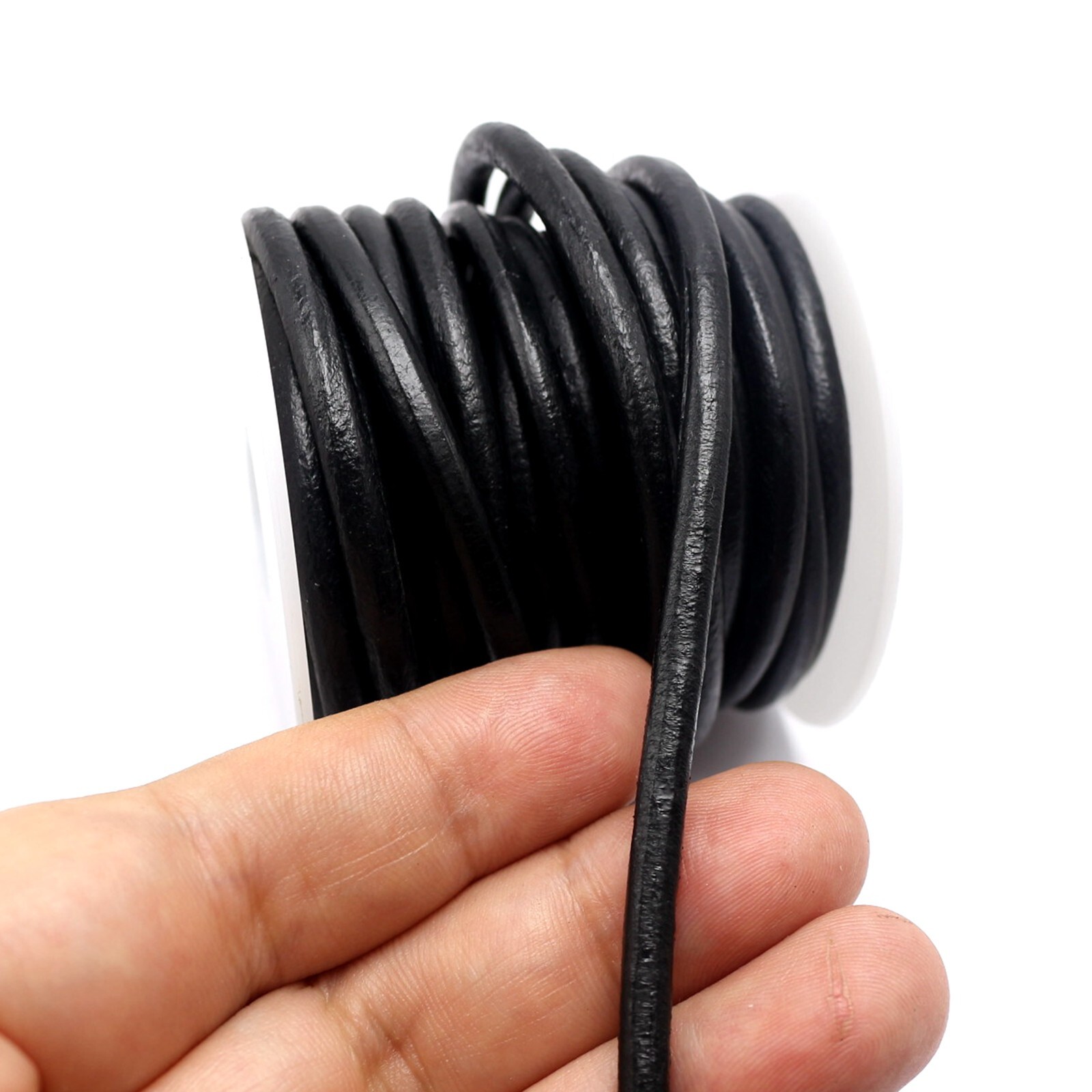 5 Yards Black Genuine Leather Cord - 4mm Thick Round String for Men’s Bracelets