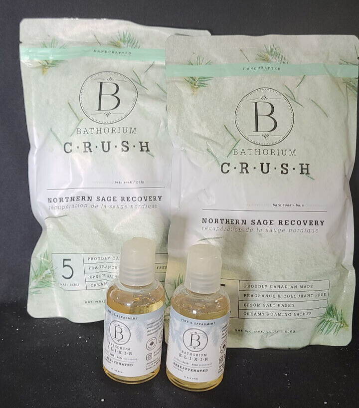 ❤Best $ Lot 4x❤ Bathorium Crush Northern Sage Recovery Bath Soak 600g Elixir 2oz