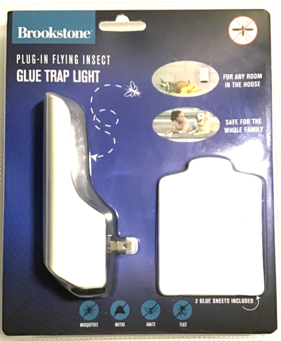 Brookstone Plug-in Flying Insect Glue Trap Light w/ 2 Glue Sheets NEW