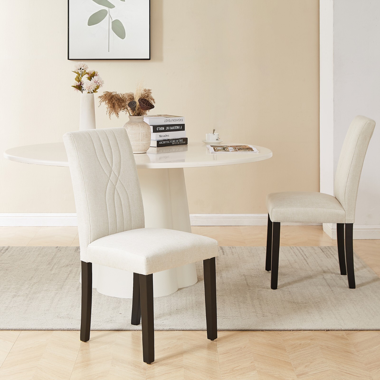 Set of 4 Fabric Upholstered Dining Chairs High Backrest Armless Chairs Kitchen