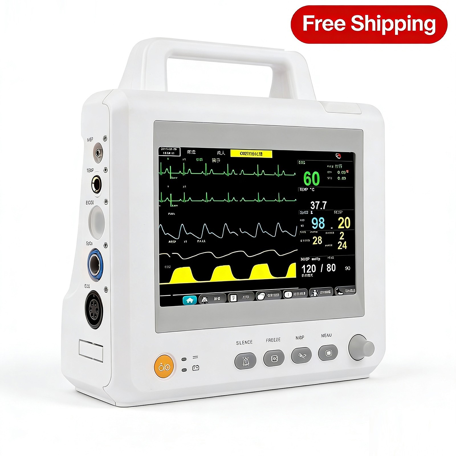 8 Inch Professional Patient Monitor ECG SpO2 NIBP Temp Vital Signs Monitor