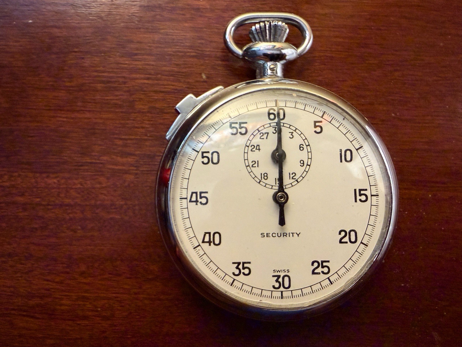 Security Swiss Mechanical Stopwatch Timer, Silver Metal Case, White Dial