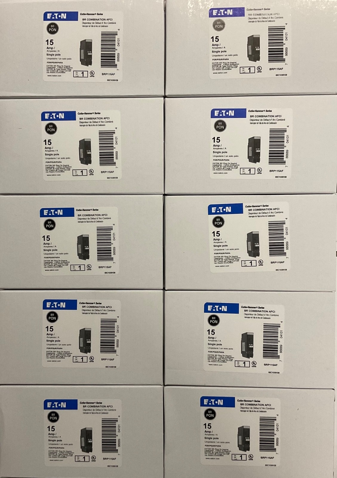10PCS CUTLER HAMMER EATON BRP115AF 15A AFCI PLUG ON NEUTRAL BREAKER NEW IN BOX