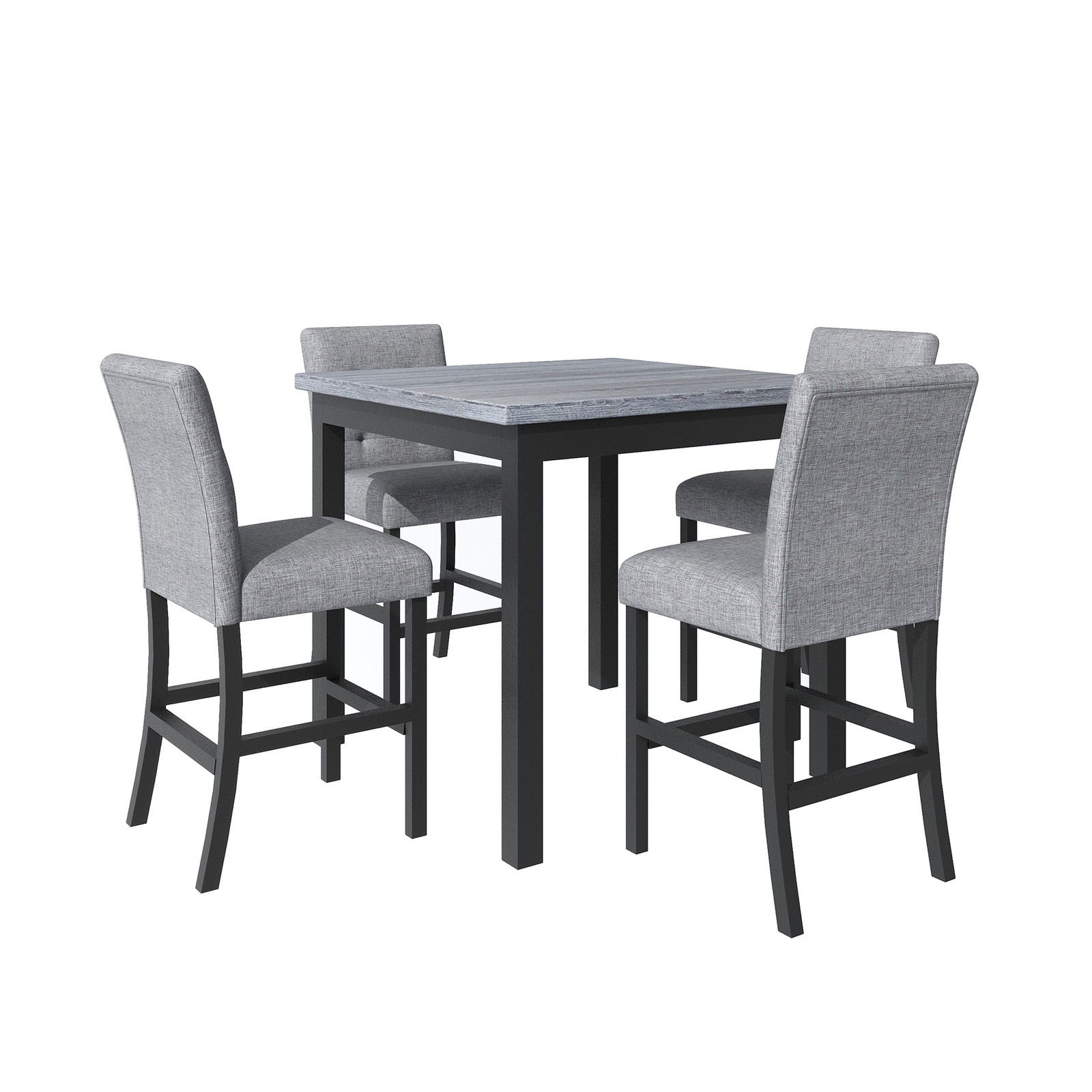 5-piece set, table and chairs, stools, with footstool and 4 chairs, black