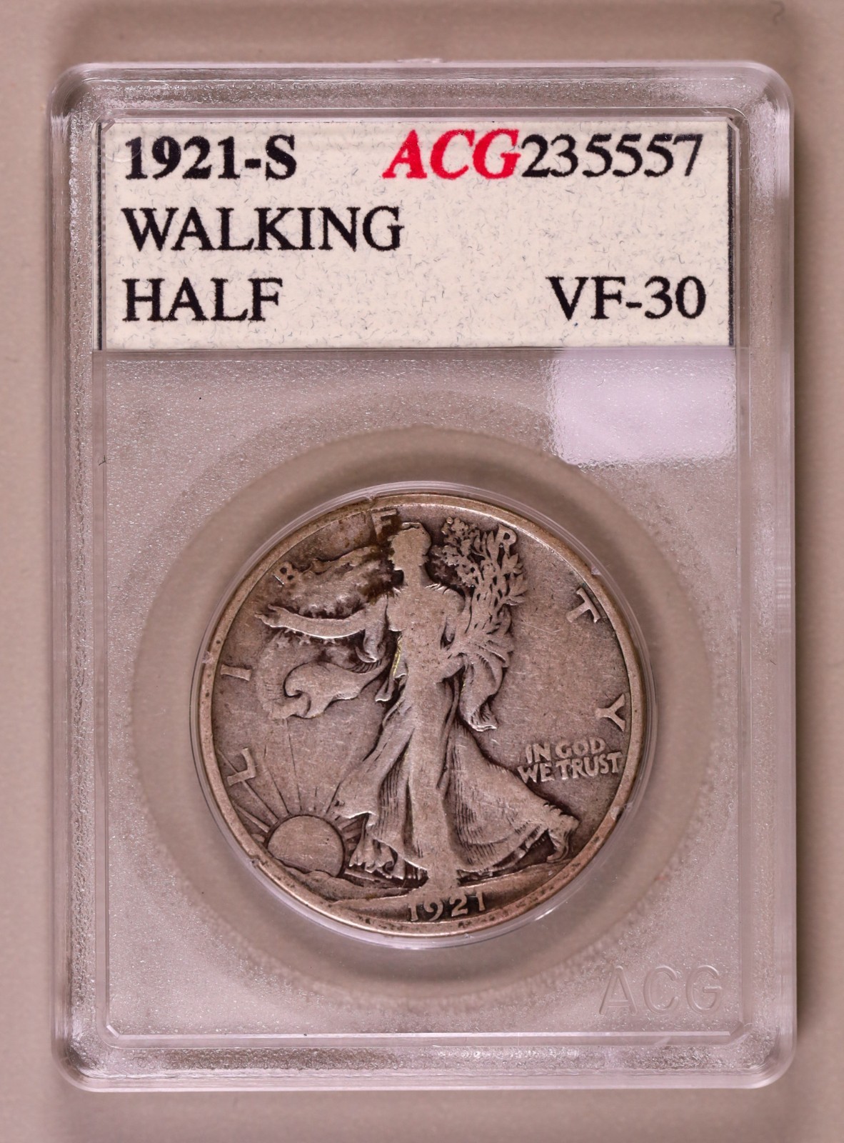 1921-S Walking Liberty Half Dollar Accugrade VF **RARE ORIGINAL BETTER DATE**